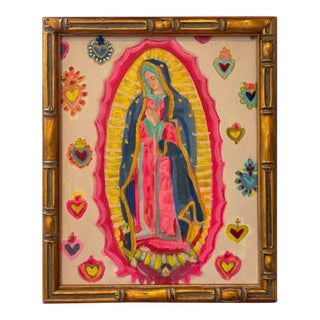 “Lady of Guadalupe” an Original Framed 9”x 11” Painting by Michelle Heimann For Sale