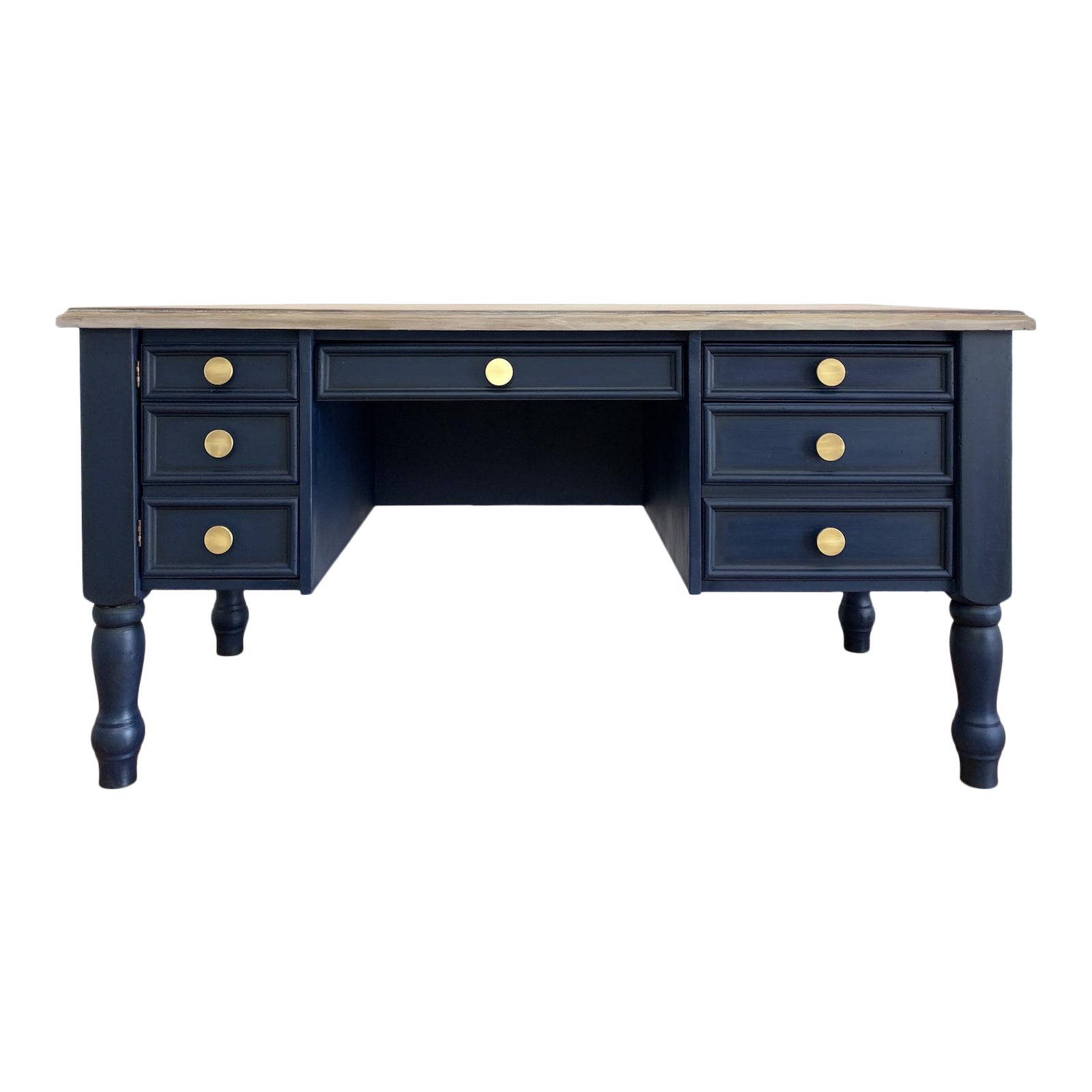Nautical Navy Blue Executive Desk With Driftwood Top Chairish
