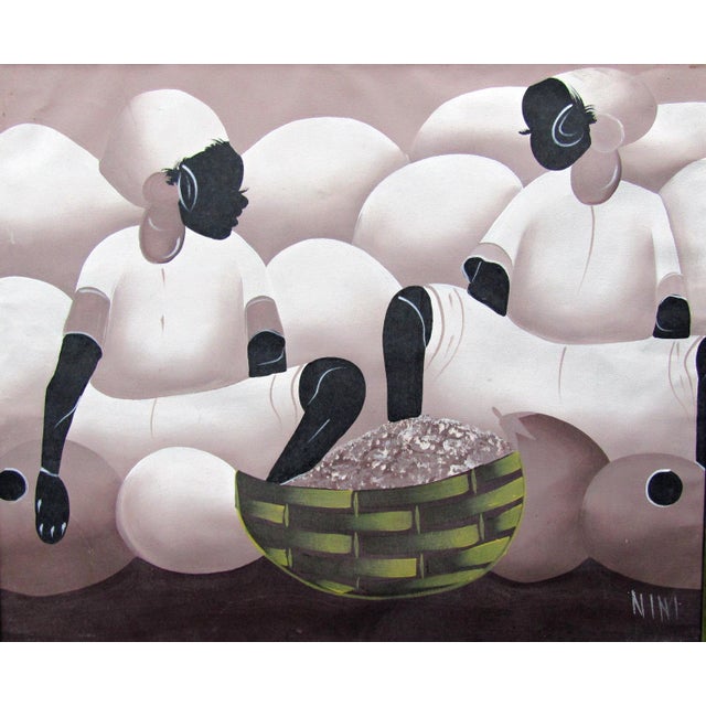 Modern 1980s Signed Nini Haitian Style Original Oil Painting, Professionally Framed For Sale - Image 3 of 10