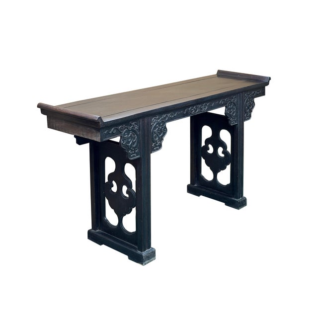 Asian Vintage Rosewood Dark Brown Black Stain Dragon Relief Carving Altar Table For Sale - Image 3 of 12