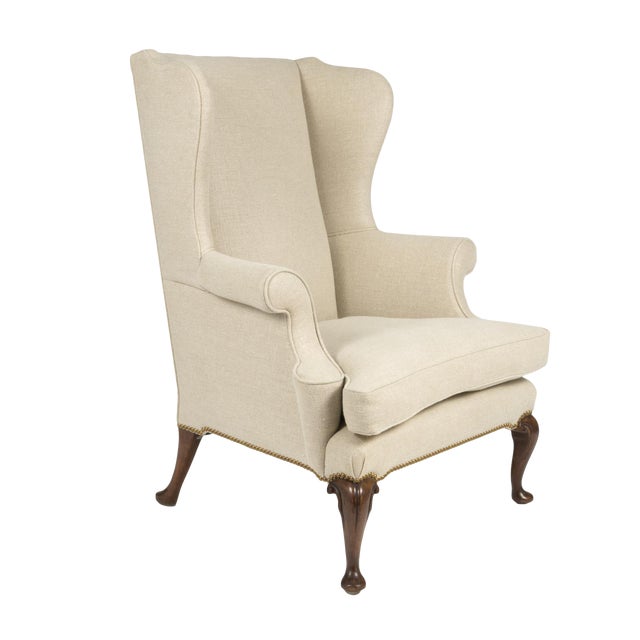 Late 19th Century Mahogany Frame Upholstered Wing Chair For Sale