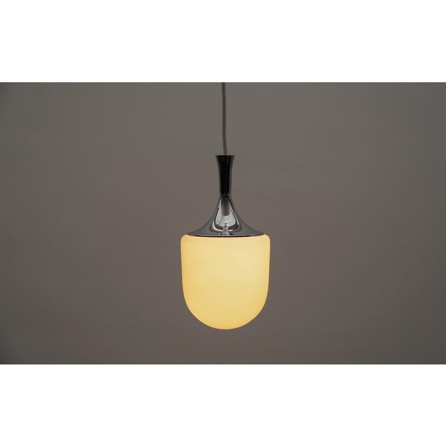 Small Vintage Space Age Opal Glass Hanging Lamp with Chrome, 1960s For Sale - Image 6 of 8