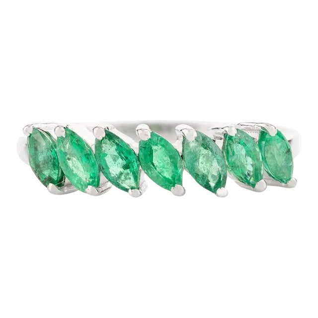Marquise Emerald Half Eternity Stacking Band Ring in 14k White Gold Size 7 For Sale