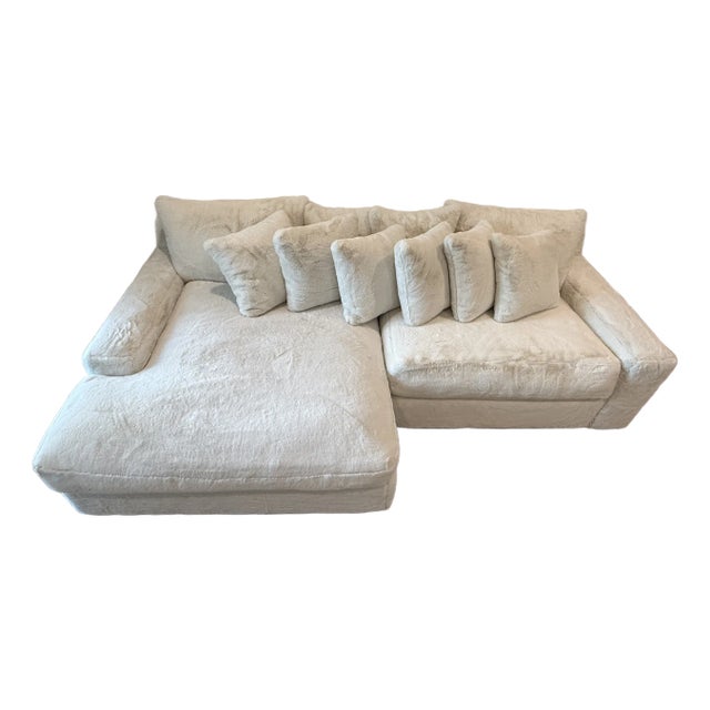 Custom Oversized Ivory Faux Fur Sectional Sofa With Chaise Lounge For Sale