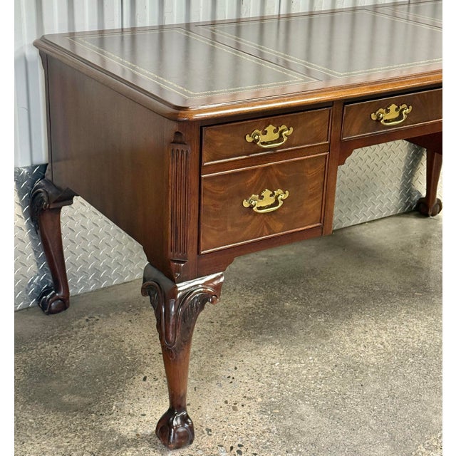 Traditional Hekman Furniture Leather Top Georgian Ball and Claw Executive Desk For Sale - Image 3 of 12