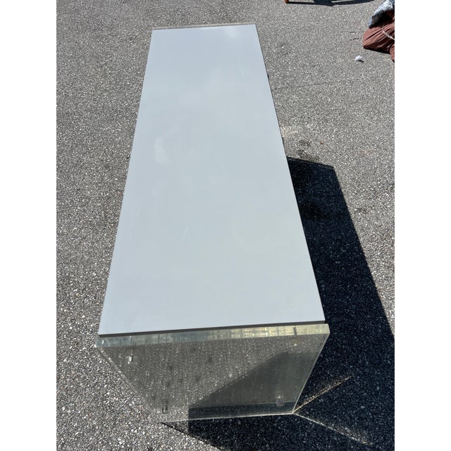 Lucite and Chrome Mirror Credenza, Mid-Century Modern Milo Baughman Style Floating Lucite Sideboard, Lucite Dresser For Sale - Image 9 of 15