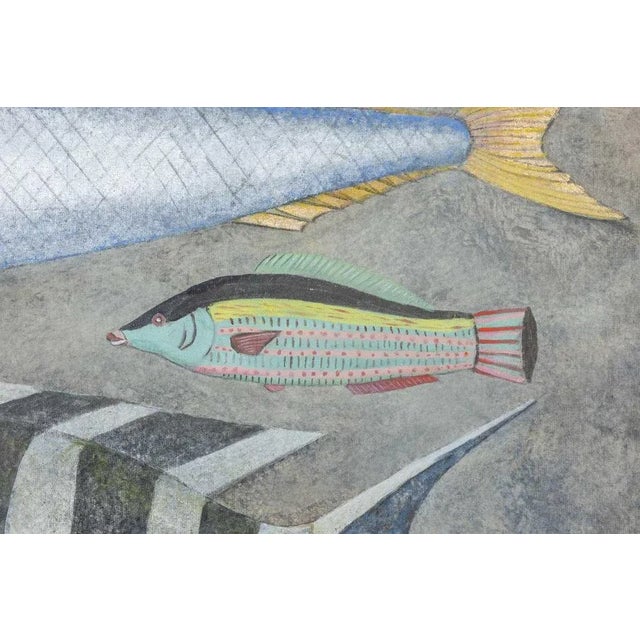 French Artist, Scene with Fish, Painted Canvas For Sale - Image 4 of 6