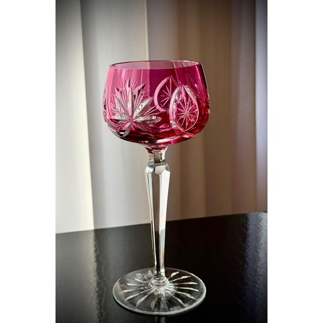 Vintage Ruby Cut-to-Clear Crystal Hock Wine Glasses, 1950, Set of 6 For Sale - Image 11 of 16