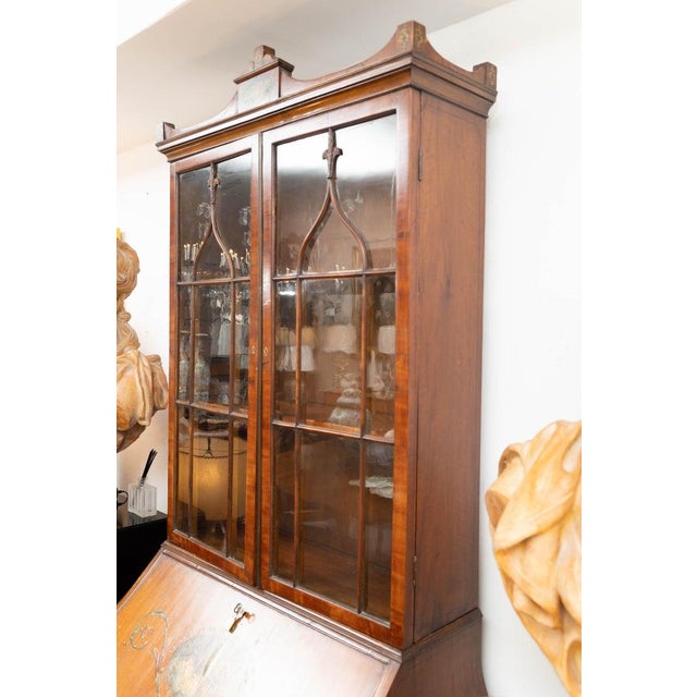 Traditional Edwardian Walnut Secretary With Hand Painted Motifs For Sale - Image 3 of 10