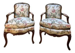 Louis Xv Style Armchairs Upholstered in Floral Fabric, Set of 2