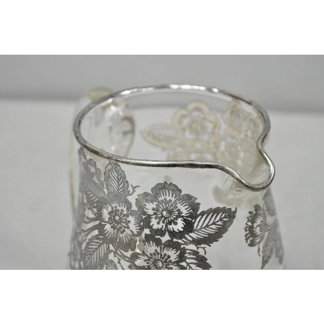 Cambridge Glass Company Vintage Art Nouveau Floral Sterling Silver Overlay Crystal Glass Water Pitcher For Sale - Image 4 of 11