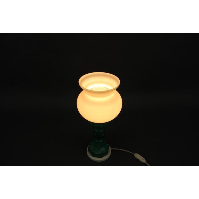 Czechoslovak Malachite Style Pressed Glass and Opaline Table Lamp, 1970s For Sale - Image 9 of 11