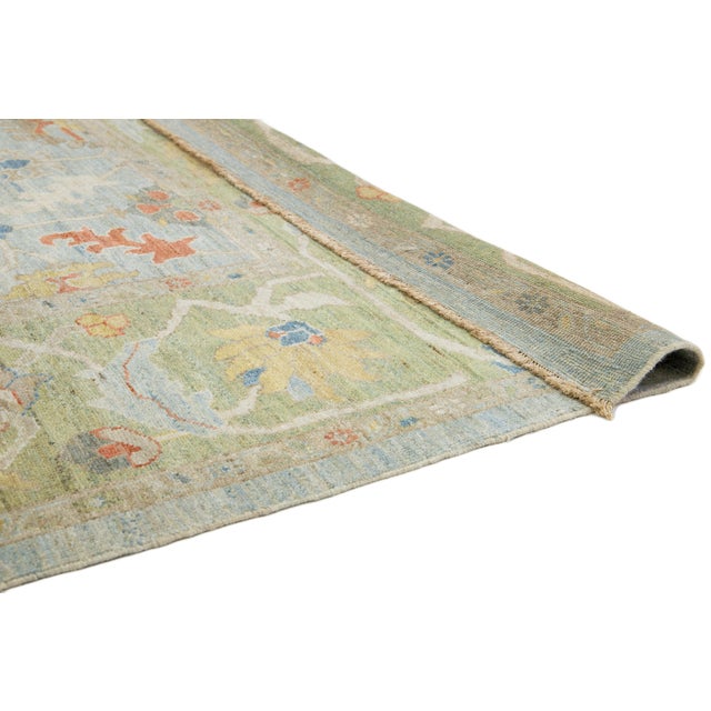 Apadana's Designed Sultanabad Modern Wool Rug Handmade in Blue and Green For Sale - Image 4 of 10