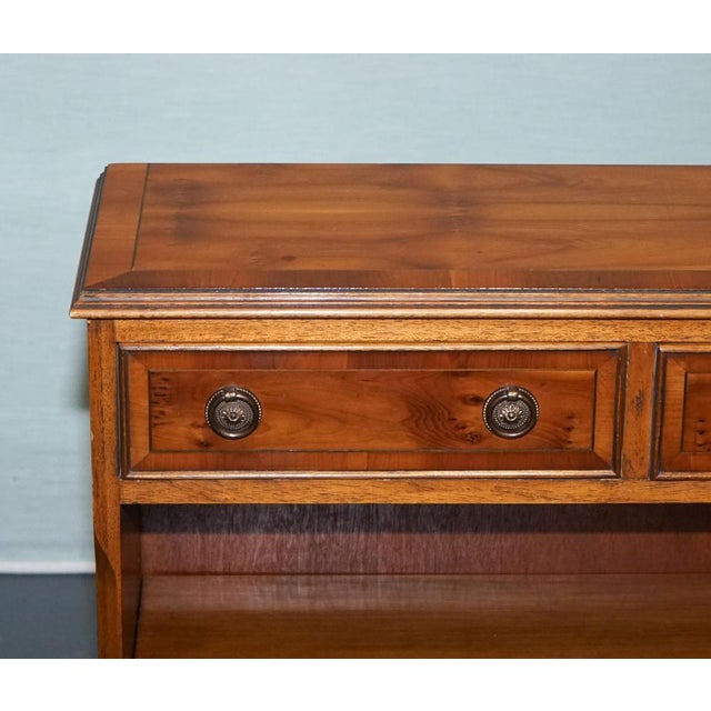 Vintage Burr Yew Wood Open Dwarf Library Bookcase with Two Drawers For Sale - Image 10 of 13