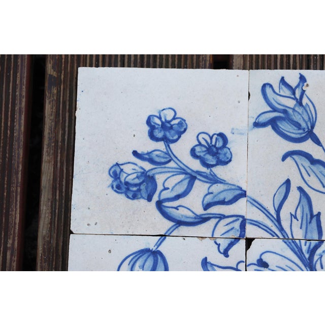 Tile Mural Panel Depicting a Vase With Baroque Flowers, Portuguese, 18th Century For Sale - Image 4 of 12