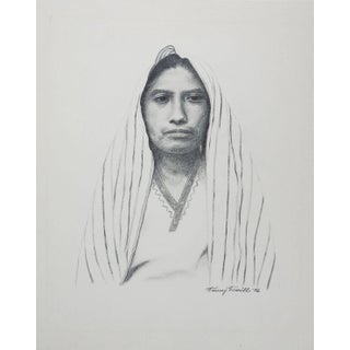 Vintage Pencil Drawing Portrait of Woman For Sale