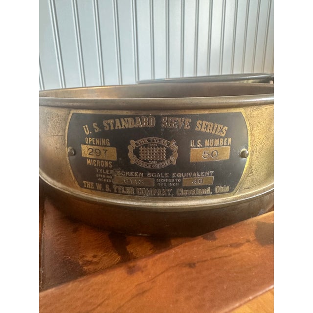 Set 3 WS Tyler Company brass sieves in varying fineness. Originally used in lab settings can add an authentic industrial...