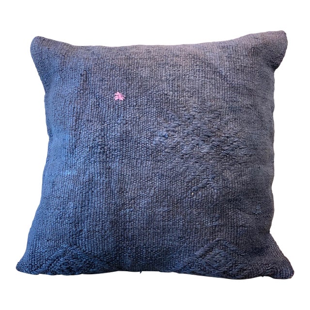 Mid-Century Vintage Navy Blue Turkish Hemp Decorative Pillow Cover For Sale