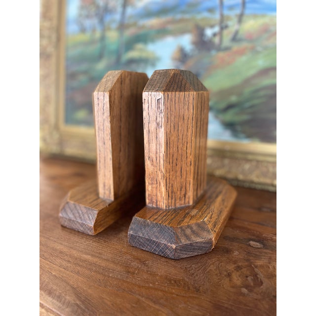 1980s Vintage Handcrafted Bookends With Faceted Beveled Design, Possibly 1980s American Studio Craft For Sale - Image 5 of 11