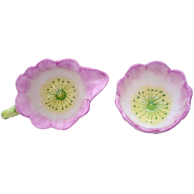 Hand painted Italian flower design cream and sugar set made by Vietri of Italy as part of the Water Garden Collection in...