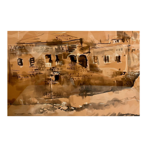 Moshe GatLarge Israeli Watercolor Gouache Painting Jerusalem Landscape Moshe Gat, c. 1960