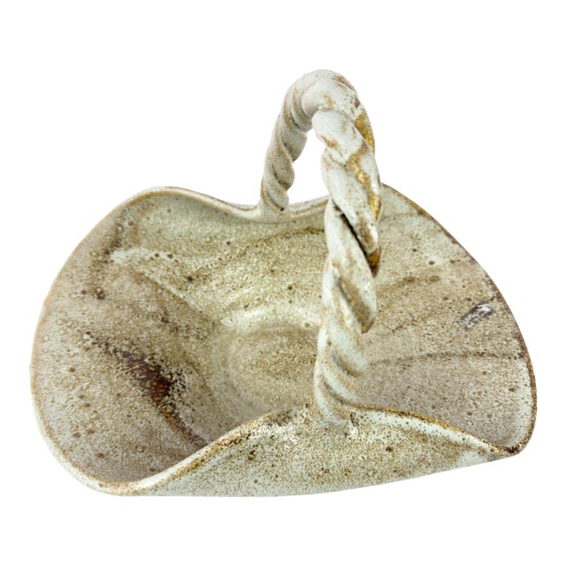 Vintage Accolay Stoneware Basket With Twisted Handle, France, 1960s For Sale