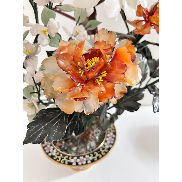Large Vintage Chinese Hardstone Bonsai Tree in Cloisonné Planter For Sale - Image 15 of 16