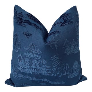 Custom Pagoda 20" Down Filled Pillow - Blue For Sale