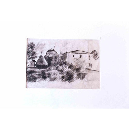 Unknown, The Village, Mid-20th Century, Drawing in Charcoal For Sale