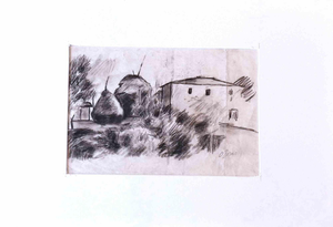 Unknown, The Village, Mid-20th Century, Drawing in Charcoal