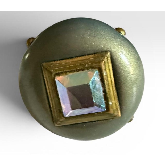 Set of Eight Hollywood Regency Metallic Wood Knobs With Iridescent Aurora Borealis Gems For Sale - Image 15 of 18