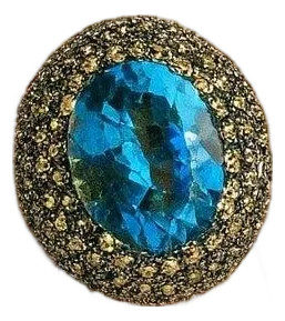Bochic "Orient" Vintage Gray Diamond, & Blue Topaz Ring Set In 18K Gold & Silver