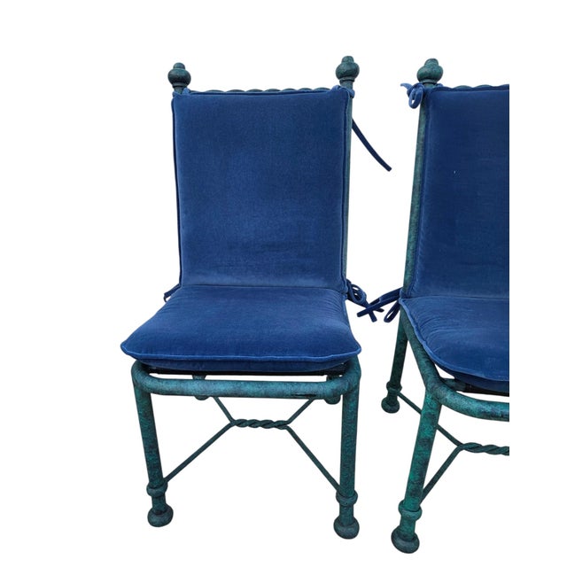 2 Vintage Pompeii Babylon Designer Side Chairs Twisted Aluminum Faux Verdigris For Sale - Image 10 of 14