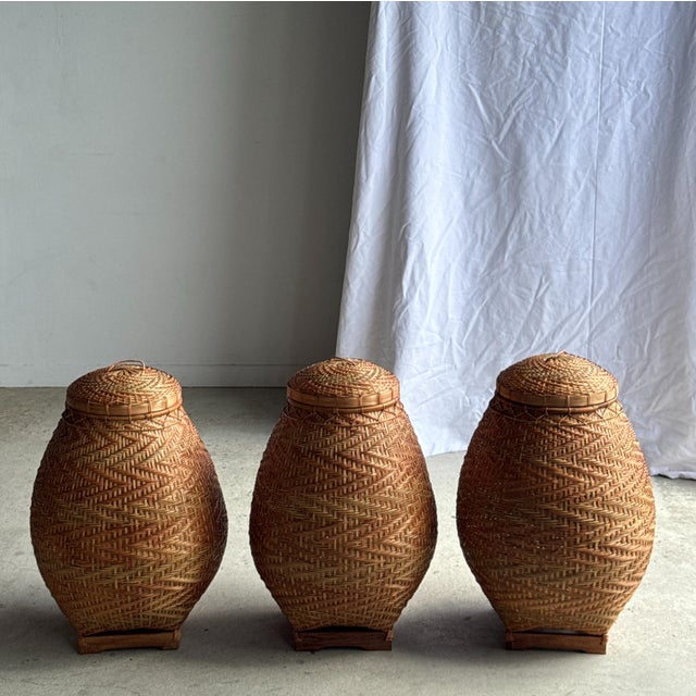 Large Indonesian Oval Wickerwork Basket with Lid For Sale - Image 3 of 18