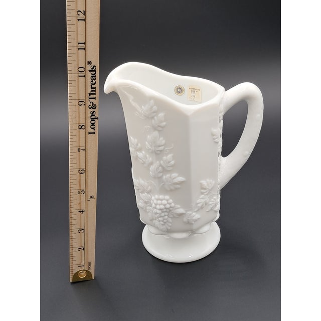 White Vintage Westmoreland Milk Glass Paneled Pitcher With Grapevine Design For Sale - Image 8 of 8