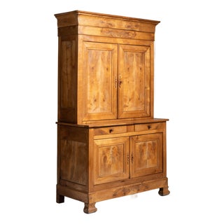 19th Century France Warm Honey Oak Carved Oak Two-Part Cabinet For Sale