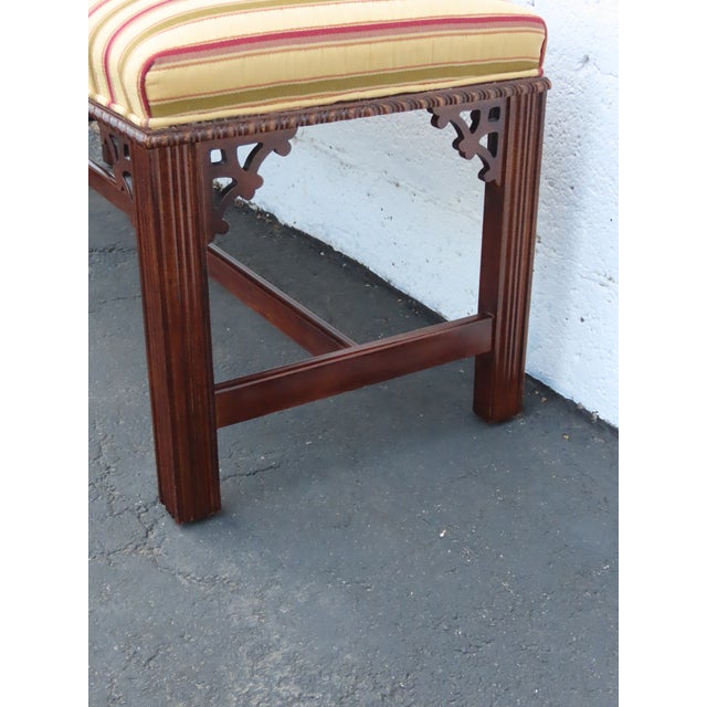 Brown Chinese Chippendale Long Upholstered Window Hall End of Bed Bench 6596 For Sale - Image 8 of 10