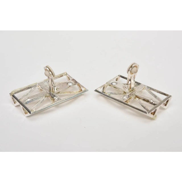 Vintage Claude Montana Silver Plate Geometric Sculptural Runway Clip On Earrings - 2 Pieces For Sale - Image 4 of 10