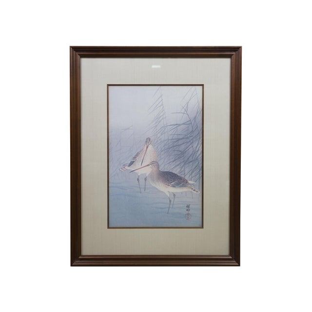 Two Japanese Ukiyo-e woodblock prints by artist Ohara Koson (1877–1945), titled Snipes and Reeds and Herons in Reeds....