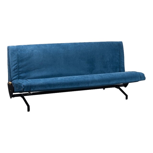 Vintage Model D70 Sofa Bed Black Iron Reupholstered Blue by Osvaldo Borsani for Tecno, 1970s For Sale