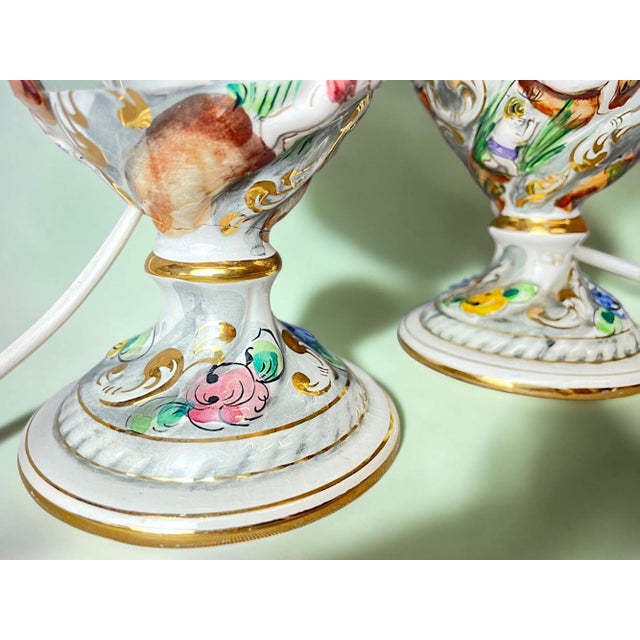 Portuguese Porcelain Hand Painted Table Lamps by Alcobaça Porcelain Factory, Set of 2 For Sale - Image 15 of 18