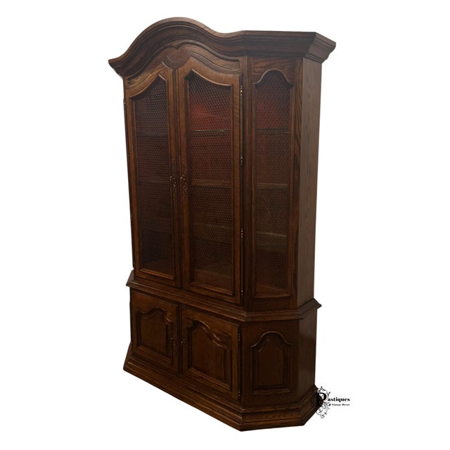 Vintage French Country Style Display / China Cabinet by Century featuring High Quality Solid Oak Construction, Two Upper...