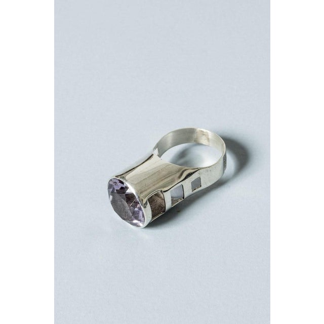 Mid-Century Modern Silver and Amethyst Ring by Rolf Kaplan, 1958 For Sale - Image 3 of 6