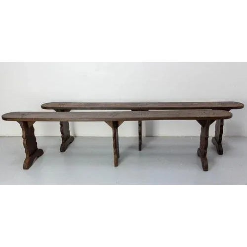French pair of antique benches made circa 1900. Farmhouse style In original antique condition sound and solid. 226/ 39 /...