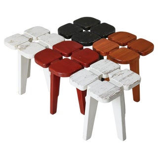Finnish Modern Apila Stools in Pine attributed to Rauni Peippo for Oy Stockmann, 1950s, Set of 5 For Sale