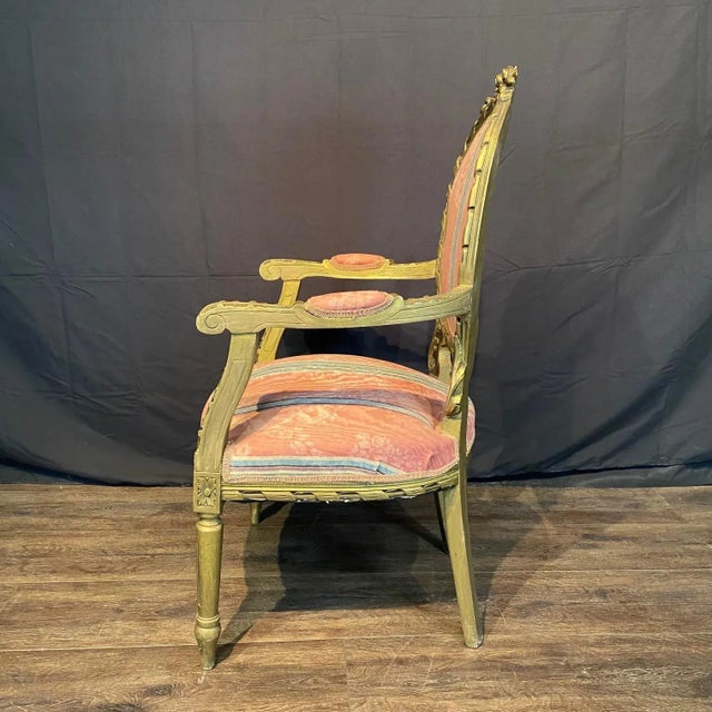 Light Pink French Louis XVI Style Giltwood Armchairs -a Pair For Sale - Image 8 of 8