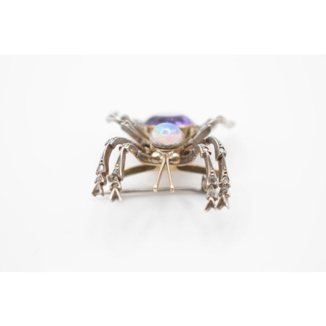 Metal Mid 20th Century Opal, Amethyst and Diamond Spider Brooch For Sale - Image 7 of 11
