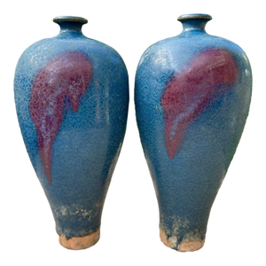 Pair of 19th-Century Chinese Jun Ware Vases – Flambé Glaze