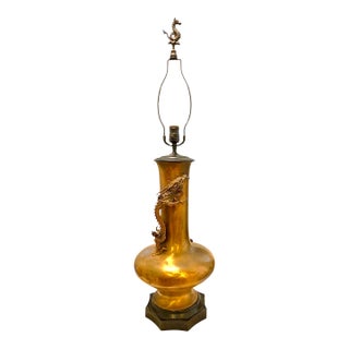 Antique Japanese Bronze High Relief Dragon Lamp Large 36" Meiji Period With Engraved Base For Sale