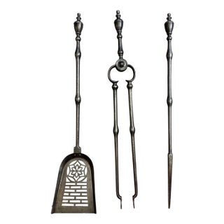 Antique English Fire Tools in Burnished Steel, 1840, Set of 3 For Sale